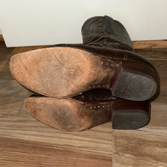 Lucchese Brown Boots Full OSTRICH QUILL Exotic Cowboy Western